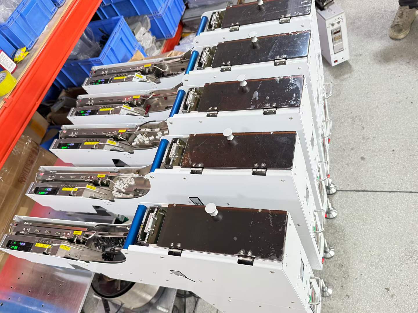 Multi-lane stick feeder system shown from above